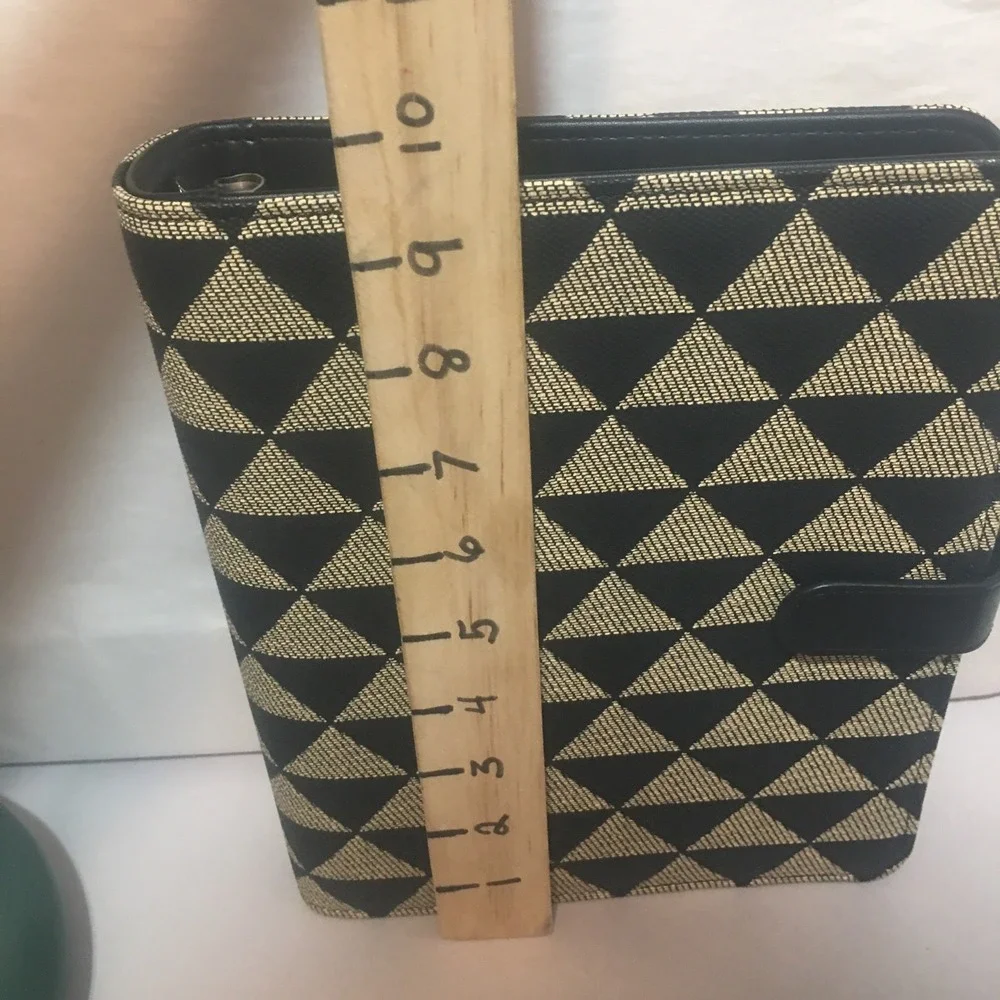 Franklin Covey Black/Tan Geometric Strap 6-Ring Compact Planner Organizer Binder